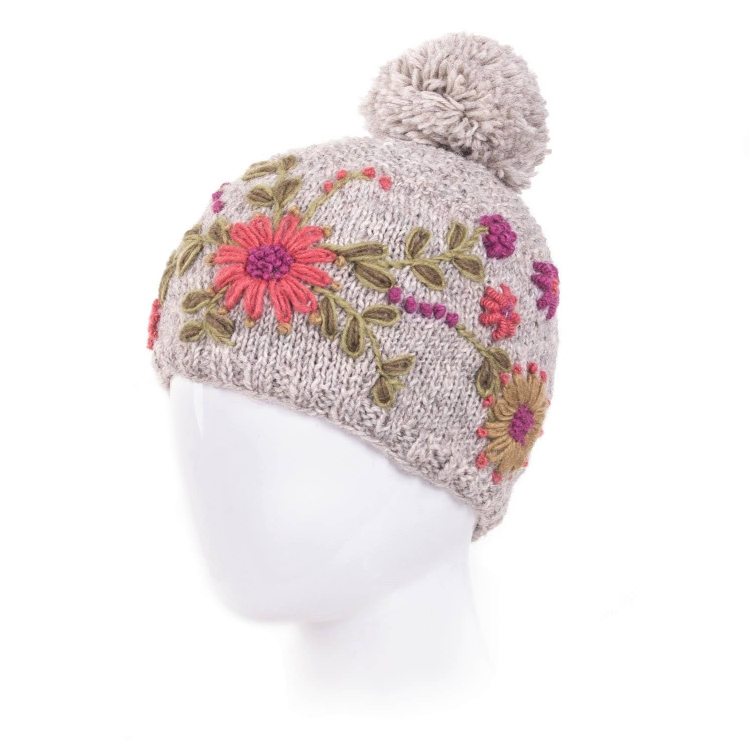Lost Horizons Knitwear – Ships from USA - Wholesale Beanie - Women's - Olivia Hand-Embroidered Wool Hat with Pom2