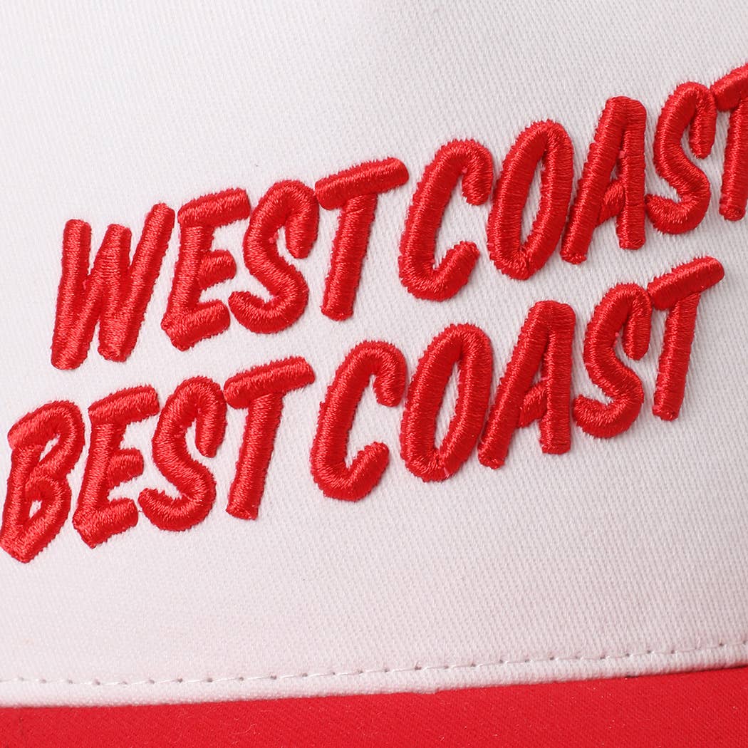 Red WEST COAST BEST COAST 3D Letter Embroidery Two-Tone Trucker  for wholesale on Faire2