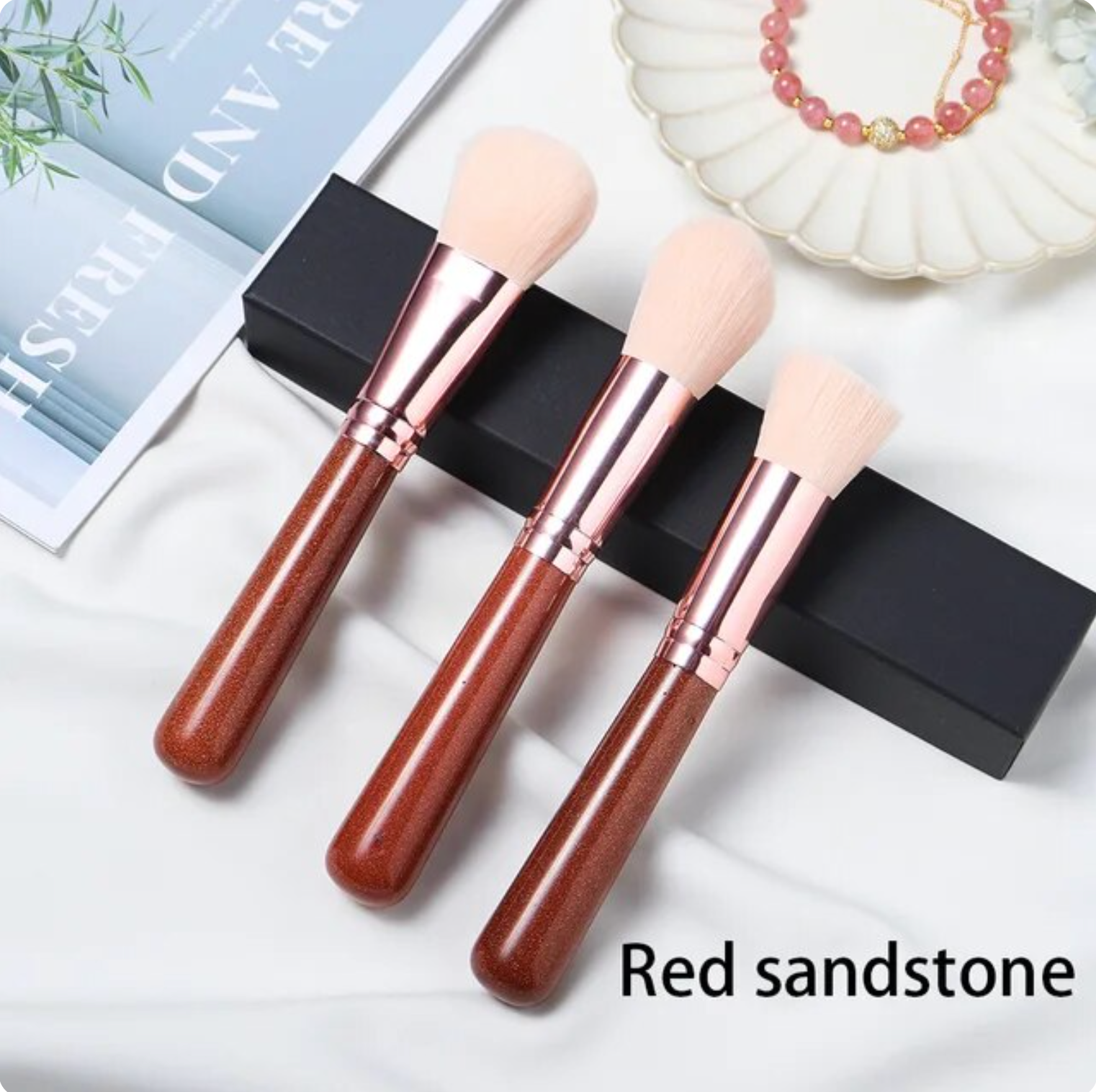 Crystolver (We Cover All Import Fees) - Vendita all'ingrosso Set di pennelli da trucco - Set di Pennelli Trucco con Manico in Pietra Preziosa6