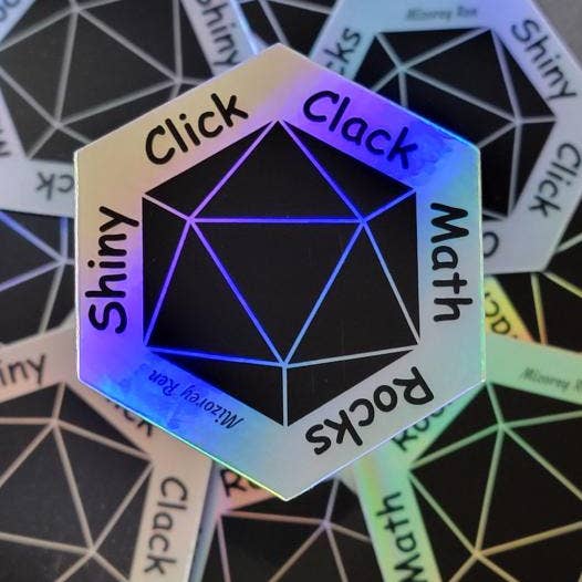 D20 Shiny Click Clack Math Rocks Sticker for wholesale by Mizorey Ren