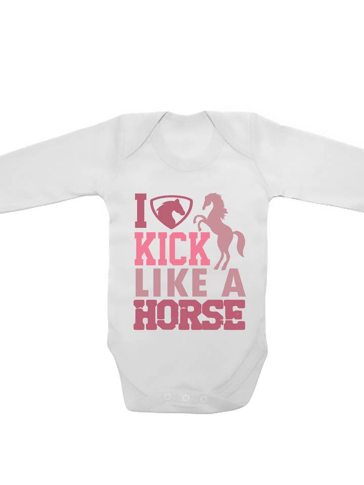 I Kick Like A Horse - Long Sleeve Baby Vests for wholesale by Little Ratbag