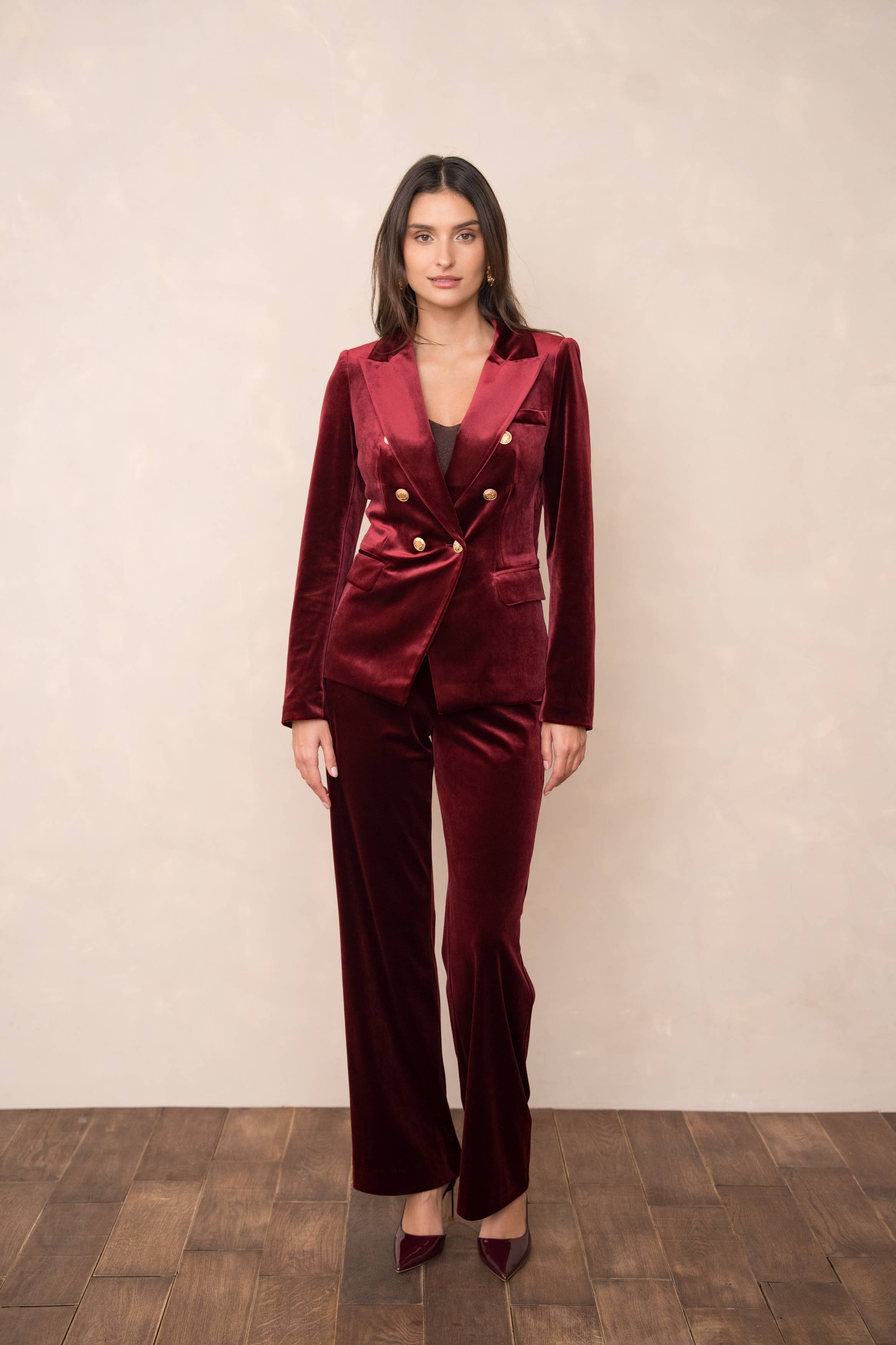 Attentif Paris - Venta al por mayor Chaqueta - Mujer - Chaqueta de terciopelo entallada con botones dorados dobles55