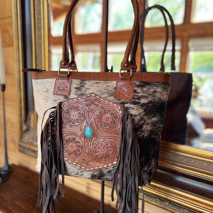 Westrian International - Wholesale Tote Bag - Women's - Cowhide Tooled Leather Western Purse Turquoise Handbag Tote0