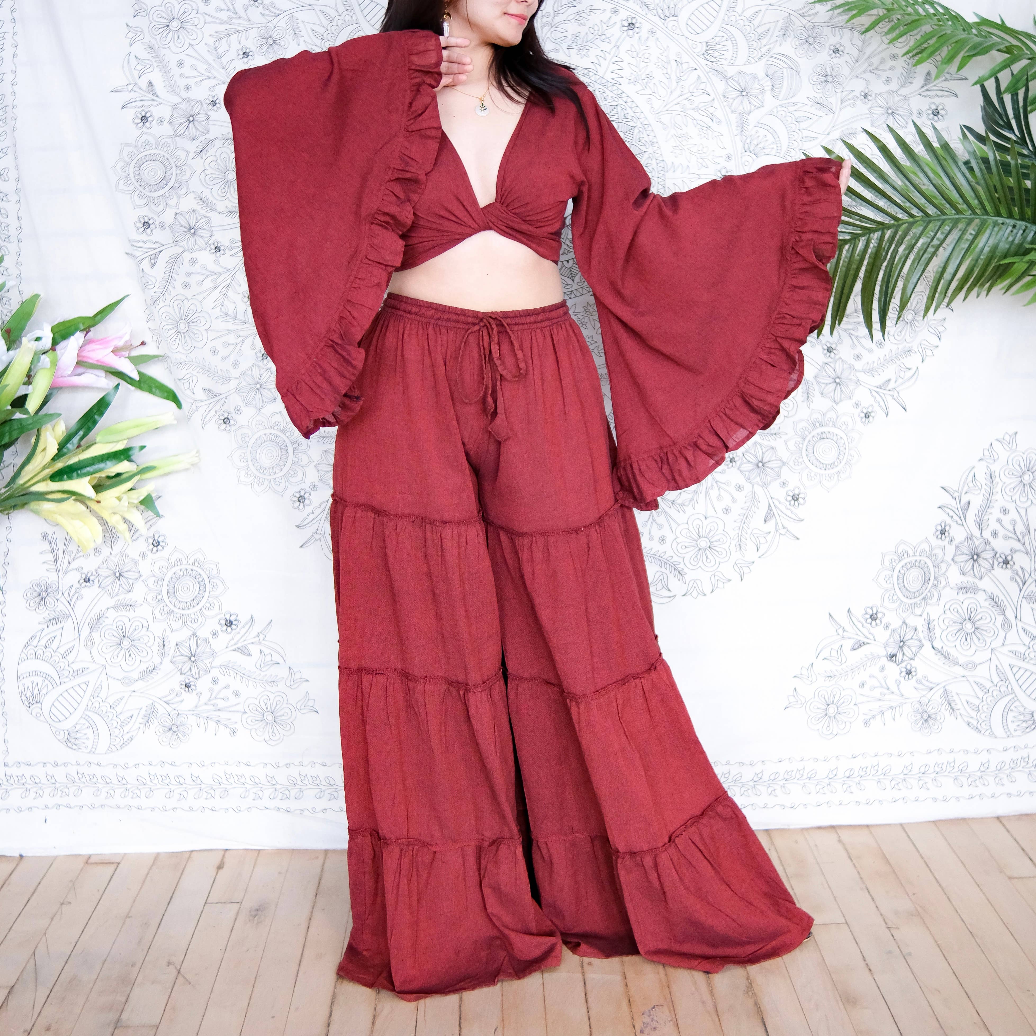 Karma Nepal Crafts - Wholesale Top & Pant Set (NOT Loungewear) - Women's - Cotton Flowy Tiered Pant with Ruffle Sleeve Set5