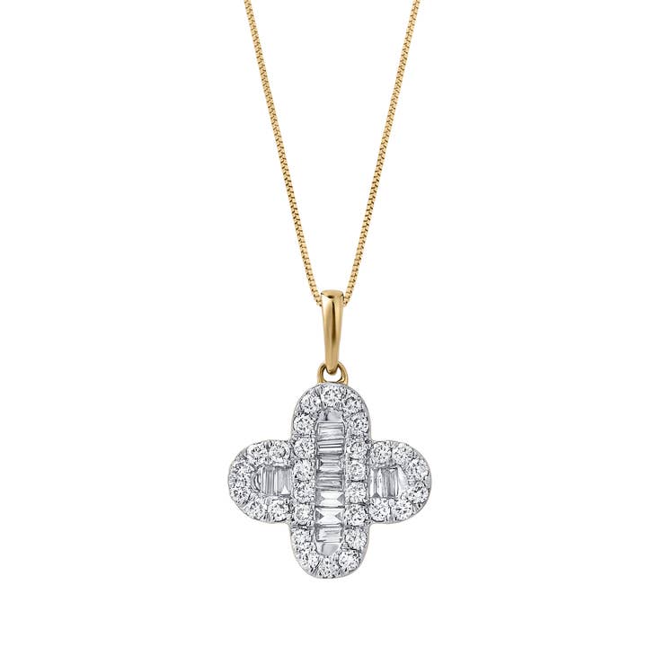 Alina Baguette & Round-Cut Diamond Clover Pendant with 14K Yellow Gold Chain – 0.7 CTW for wholesale by LuvMyJewelry (LMJ)