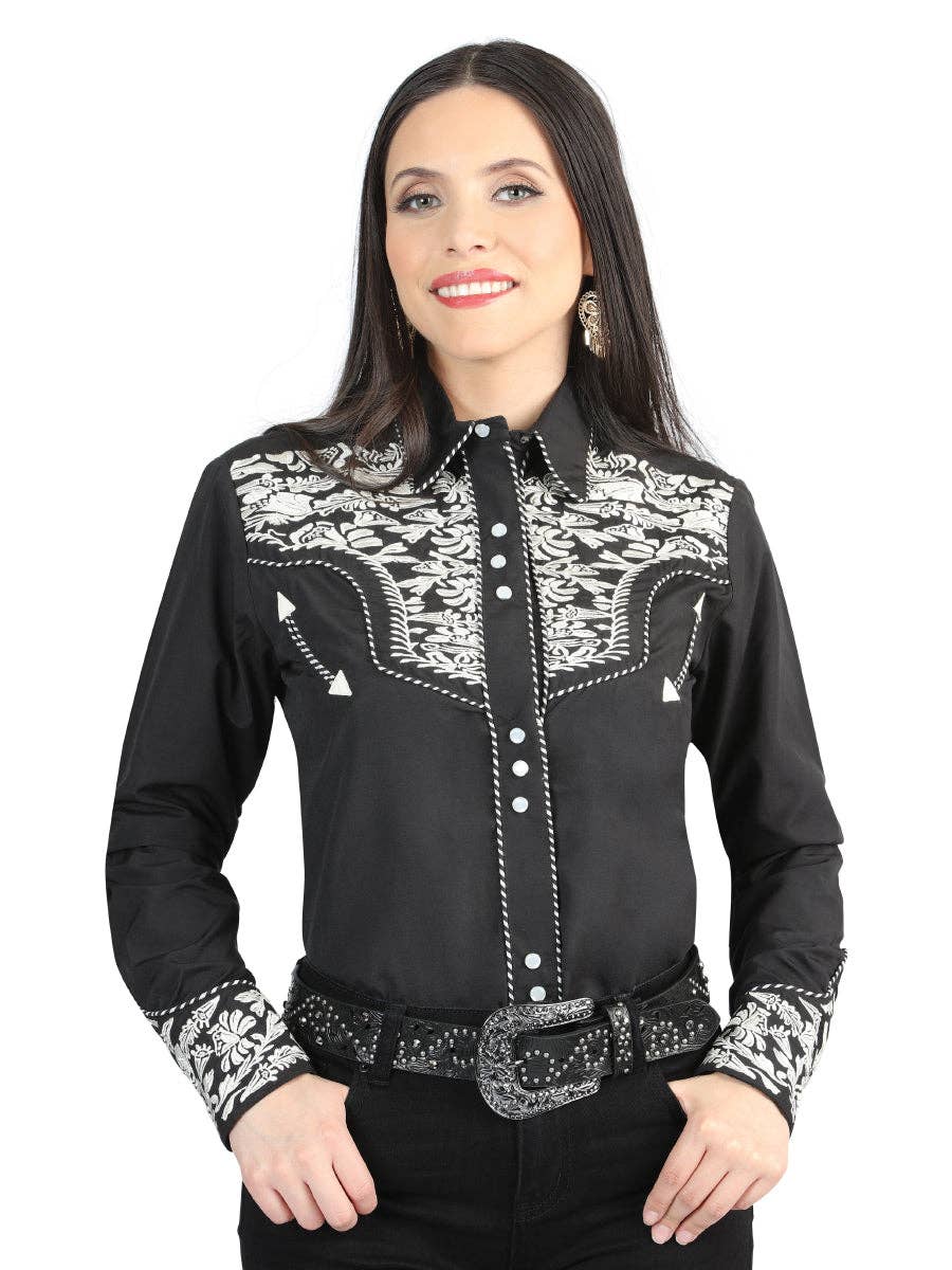 Conejo Western Wear - Wholesale Button Down Shirt - Women's - Senor De Los Cielos Embroidery Shirt Black/Silver0