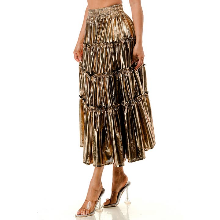 GOUD PLUS-FORMAAT
METALEN GOUDEN GELAAGDE ROK MET ELASTISCHE TAILLE voor groothandel op Faire1