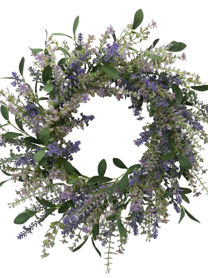 MIXED LAVENDER & LEAF WREATH, 22", LAVENDER for wholesale by Select Artificials, Inc.