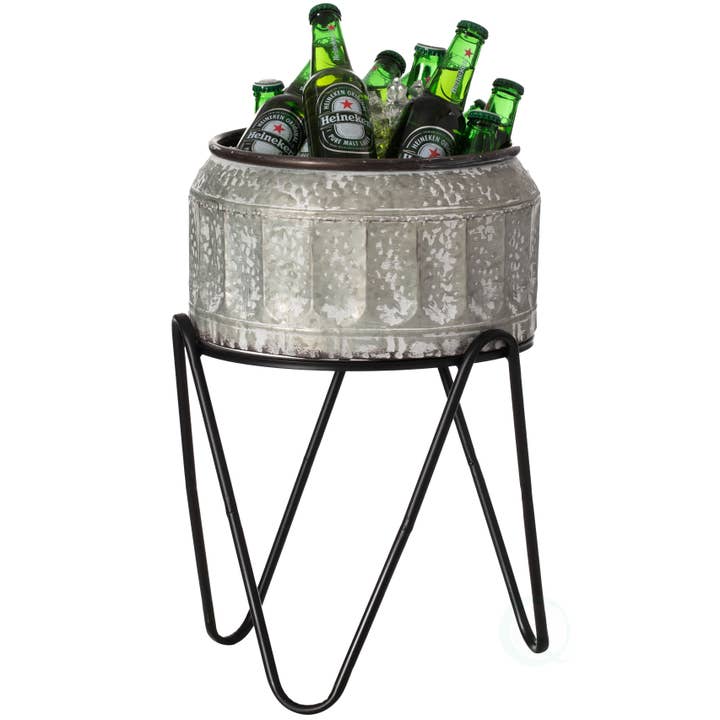 Quickway Imports - Wholesale Ice Bucket - Galvanized Metal Ice Bucket Beverage Cooler Tub with Stand