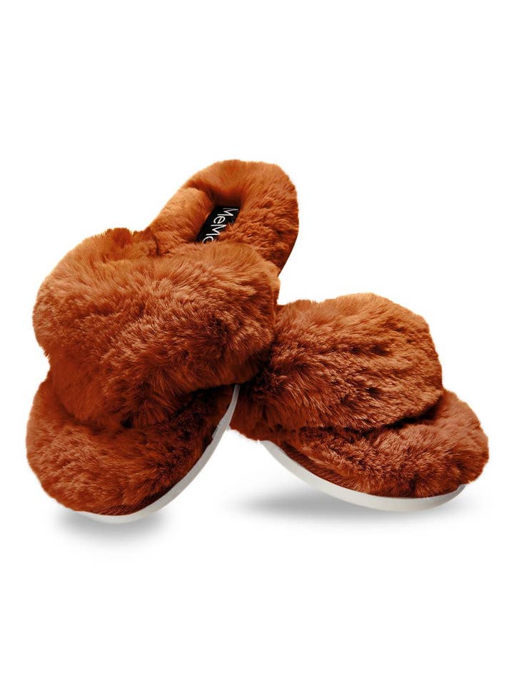 Rust Fuzzy Plush Thong Slippers for wholesale on Faire