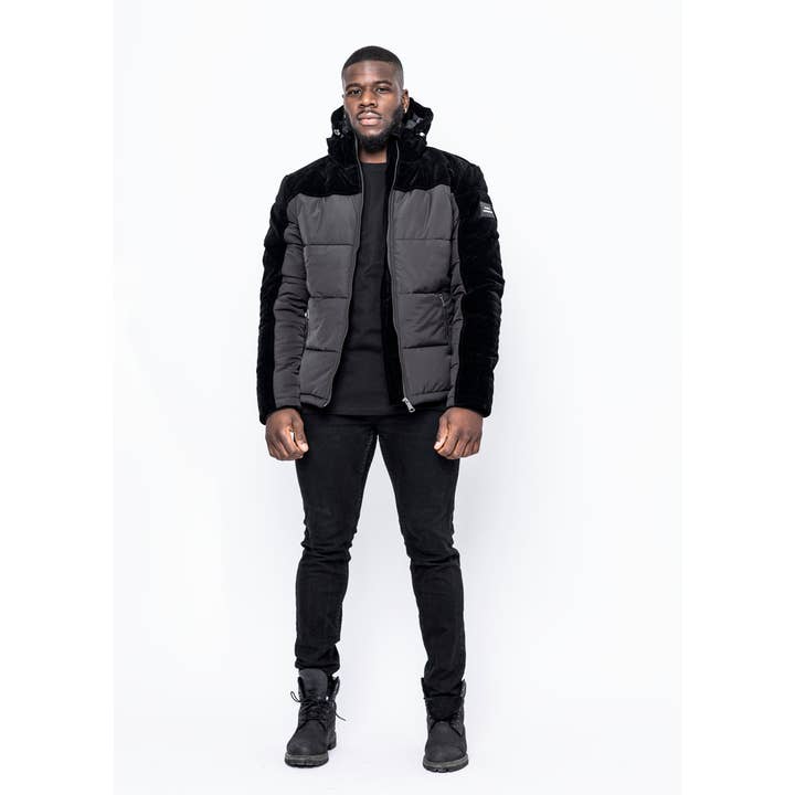 LA ROSA COPENHAGEN - Wholesale Puffer Jacket - Men's - Black Down Velvet Jacket Gun Metal Zipper