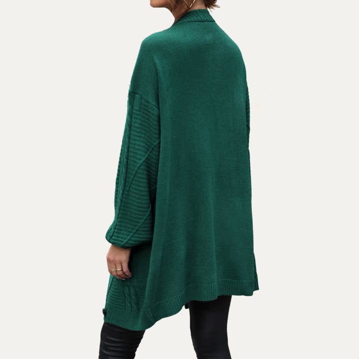 Verde cazador suéter de punto trenzado con detalles de perlas verdes navideñas de venta al por mayor en Faire11