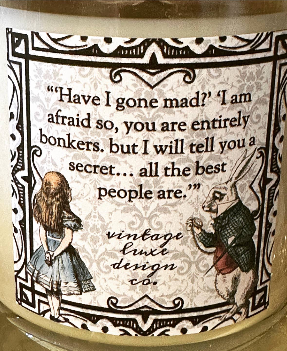 Vintage Luxe Design Co. - Wholesale Jar/Filled Candle - White Rabbit Alice Wonderland 10 Oz Soy Candle Strawberry1