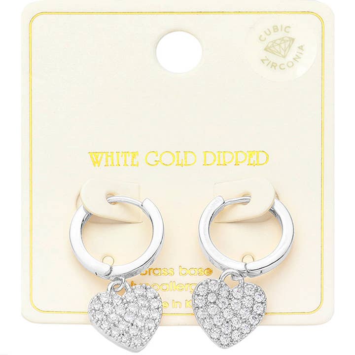 Wona Trading, Inc. - Wholesale Huggie Earrings - 14K Gold CZ Stone Radiant Heart Swing Dangle Huggie Earrings