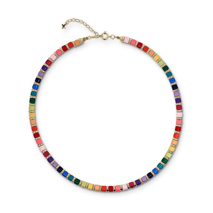 Multicoloured Rainbow and Gold-Tone Metal Beaded Necklace for wholesale by XUXA