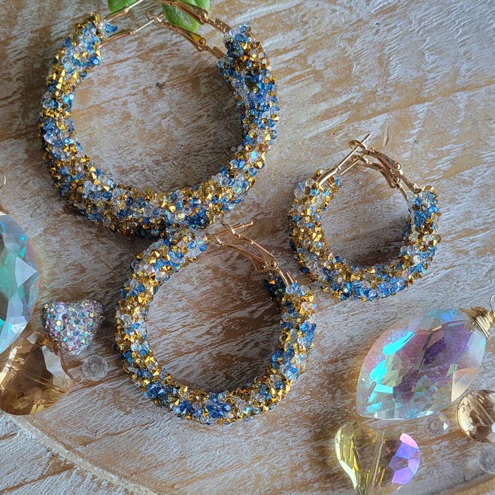 JEMdesigns - Wholesale Dangle Earrings - Blue and Gold Glitter Earrings2