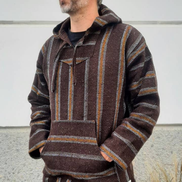 West Path - Wholesale Hoodie - Unisex - Baja Hoodie Mexican Poncho - Soft Hooded Sweater - Brown4