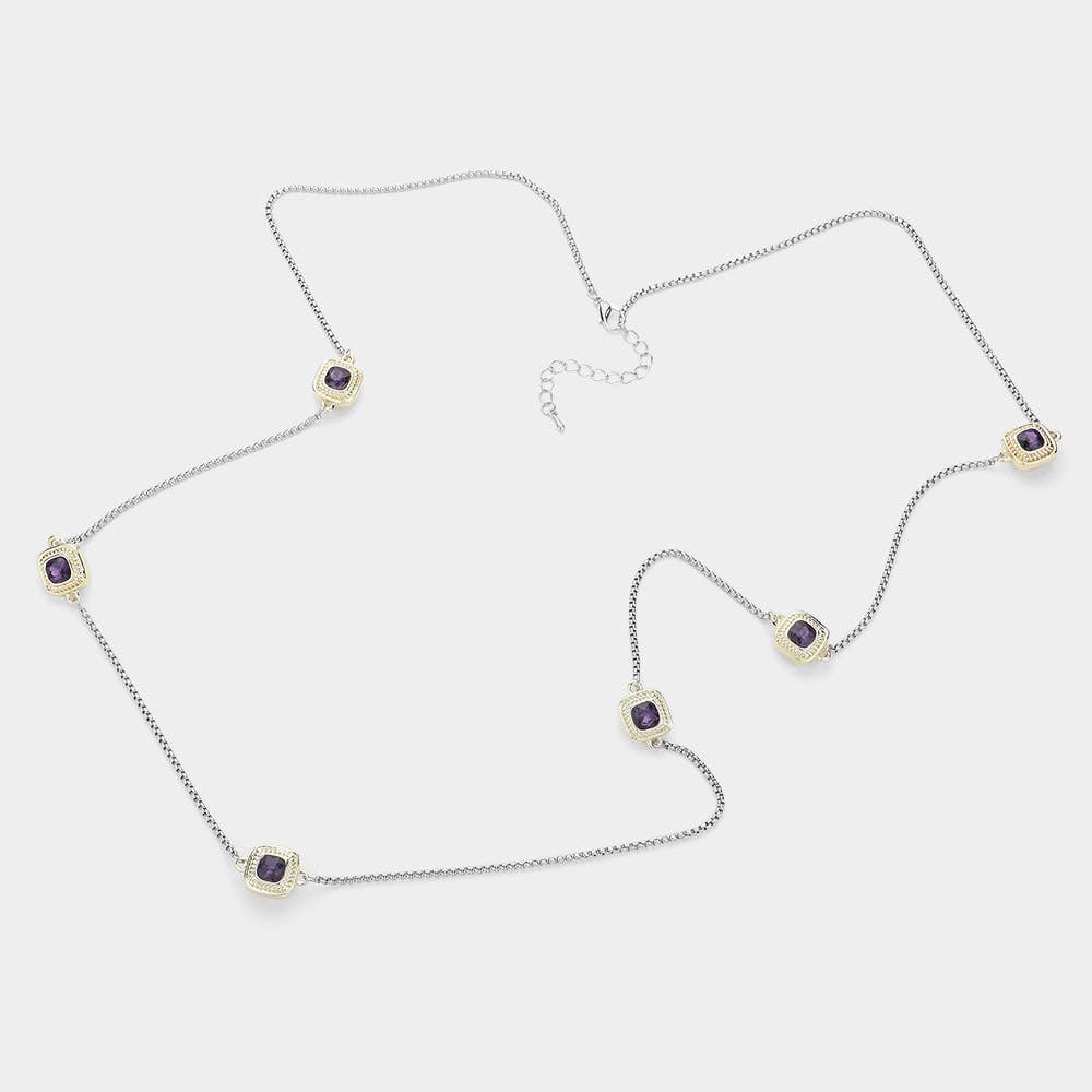 Sensibling Corp. - Wholesale Pendant/Charm Necklace - 14K Gold Plated Two Tone Square Pendant Station Necklace1