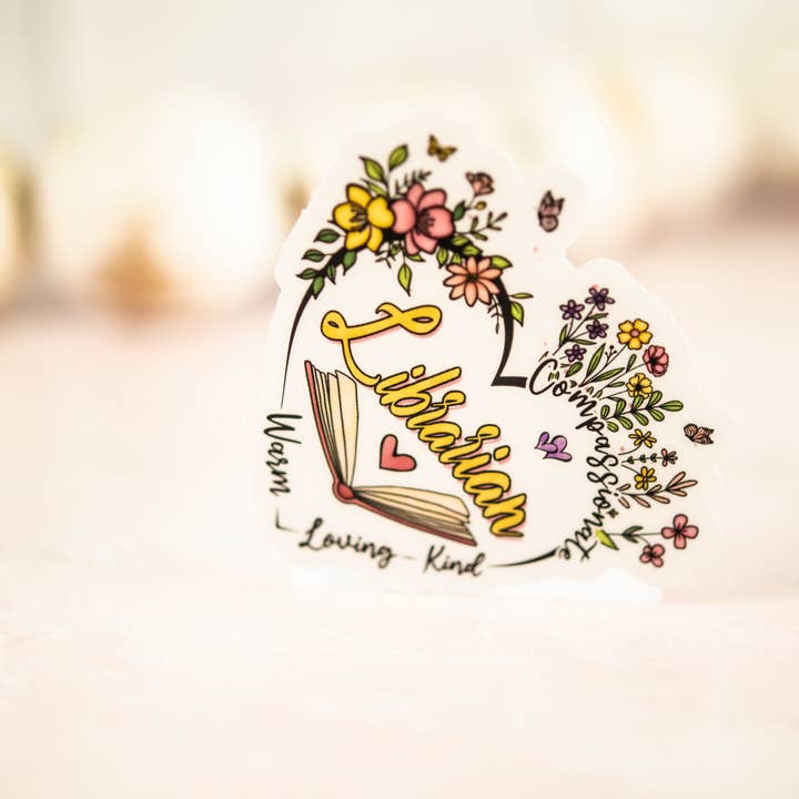 Savannah and James Co - Wholesale Sticker - Librarian Floral Heart, Book Vinyl Sticker, 3x3 in.1