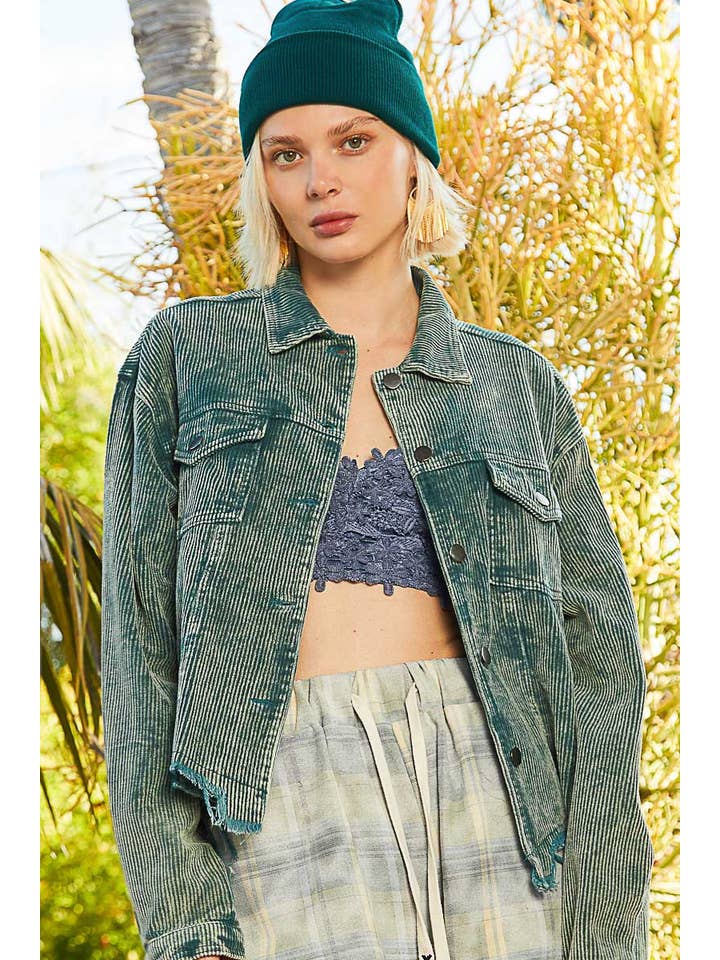 Pol Clothing - Wholesale Jacket - Women's - Pocket front button down distressed hem corduroy jacket SALE