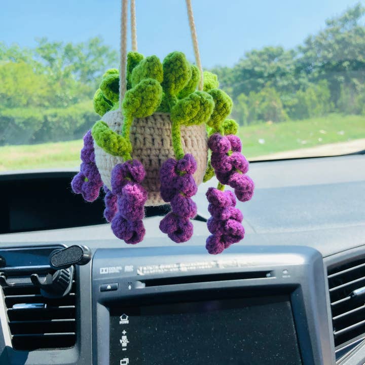 Anh2 LTD - Wholesale Car Decorative Charm - Women's - Cute Crochet Lavender Plant Car Mirror Hanging Pendant Decor8
