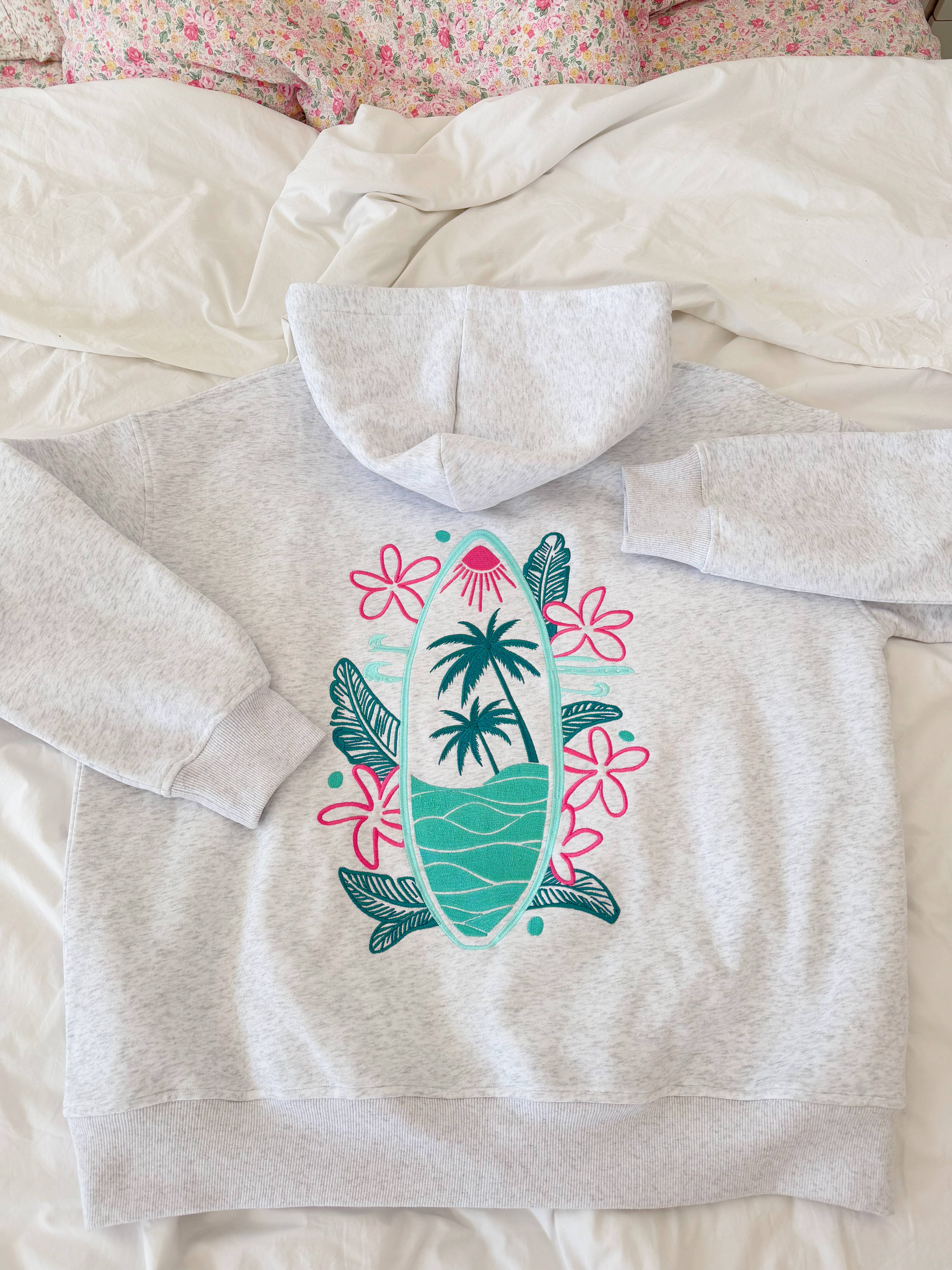 Pearl Grey Surfing The Waves Embroider Hoodie for wholesale on Faire3