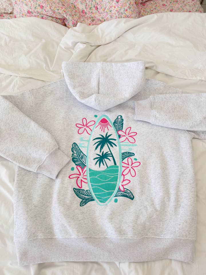 Pearl Grey Surfing The Waves Embroider Hoodie for wholesale on Faire3