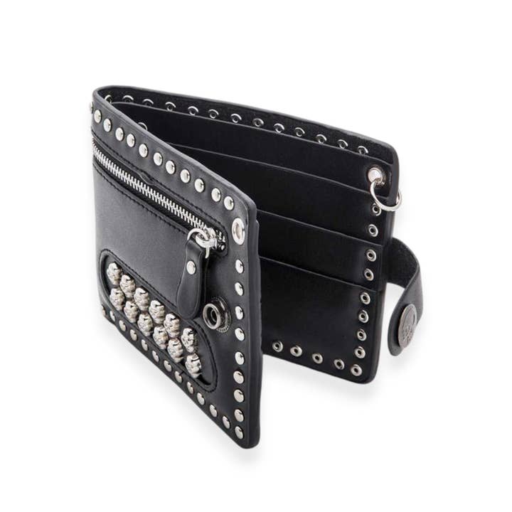 Black Skull Studded Grommets Biker Wallet for wholesale on Faire2