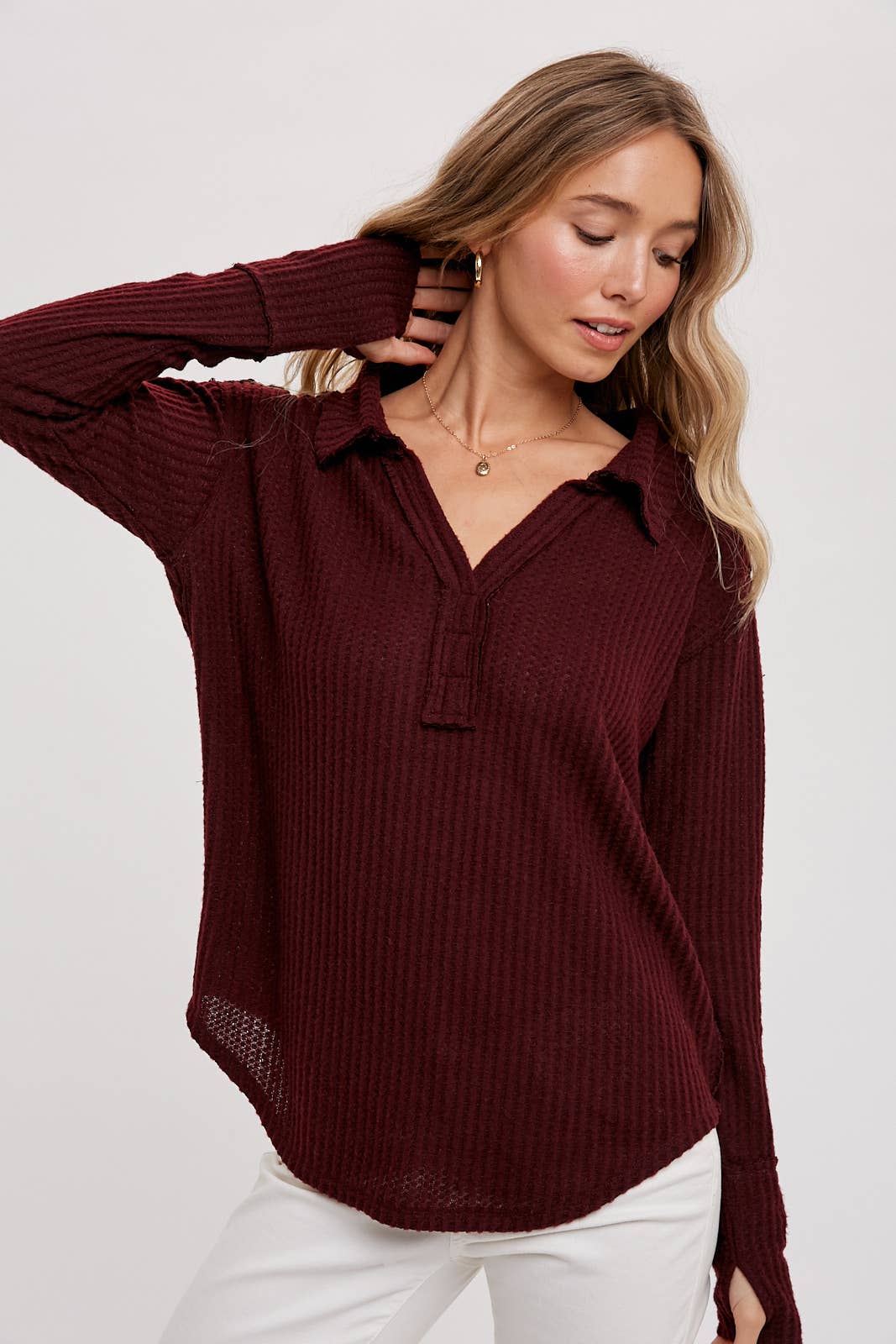 Bluivy - Wholesale Knit Top - Women's - BRUSHED WAFFLE HENLEY TOP3
