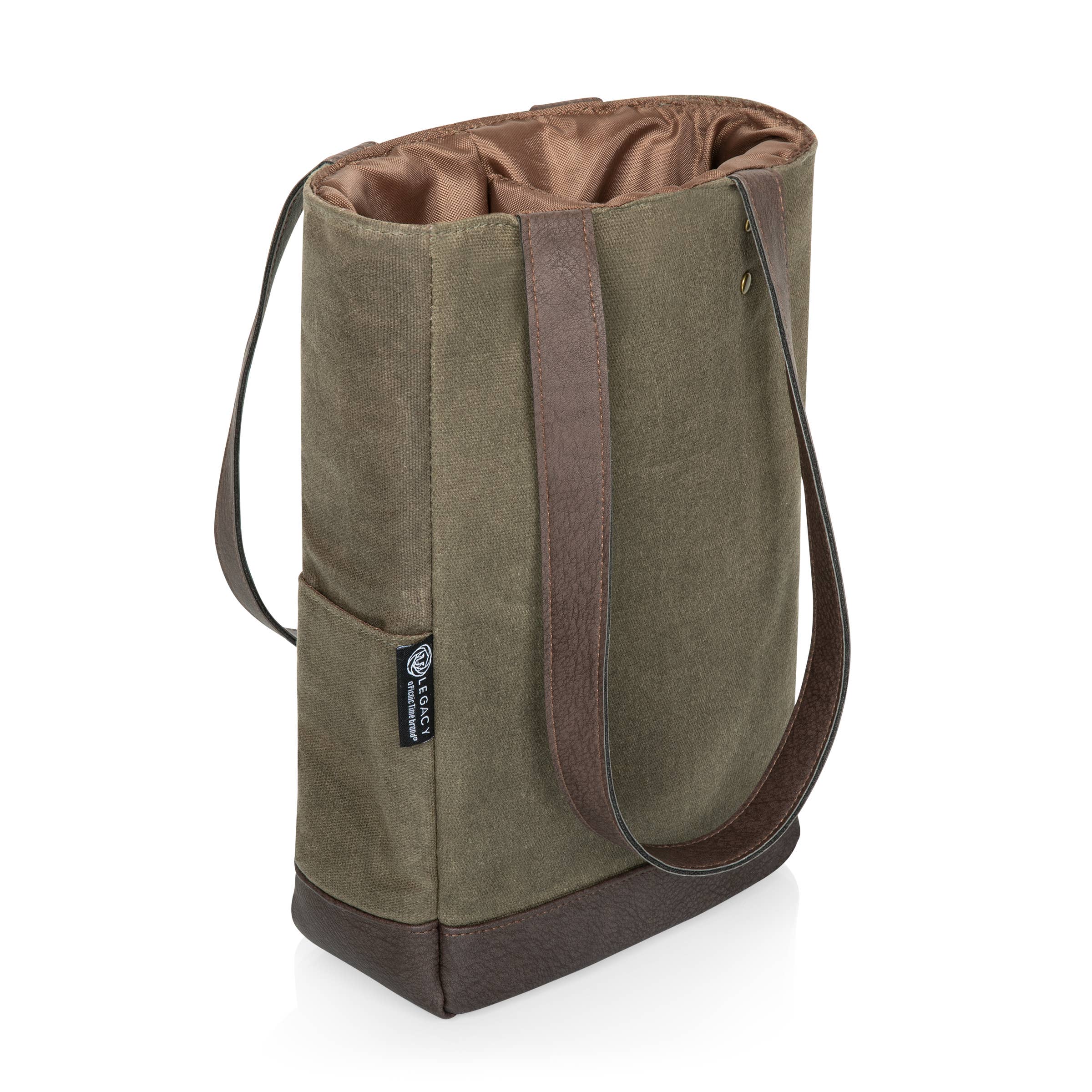 Khaki Green with Beige Accents 2 Bottle Insulated Wine Cooler Tote Bag - Distressed Canvas for wholesale on Faire5