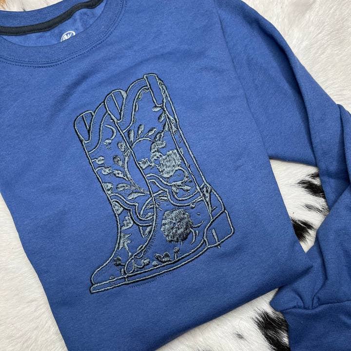 Pulôver Bordado com Botas por atacado de Diva Bling By Jenn