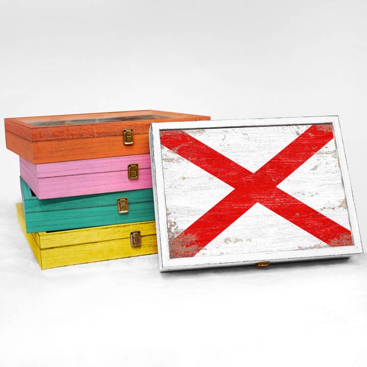 Alabama State Wood Flag Frame Keepsake Box for wholesale by Print Frame Box
