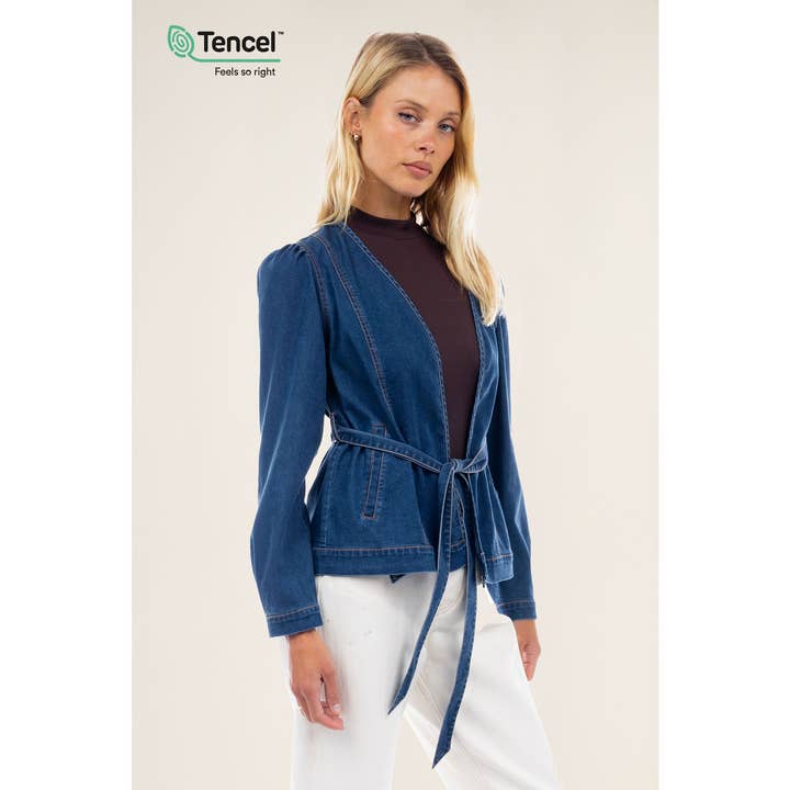 Naked Zebra - Wholesale Jacket - Women's - Deep V Tencel Jacket With Waist Tie5