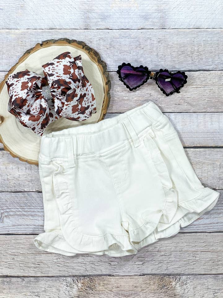 The Hair Bow Company - Wholesale Shorts - Kids - White Ruffled Denim Shorts
