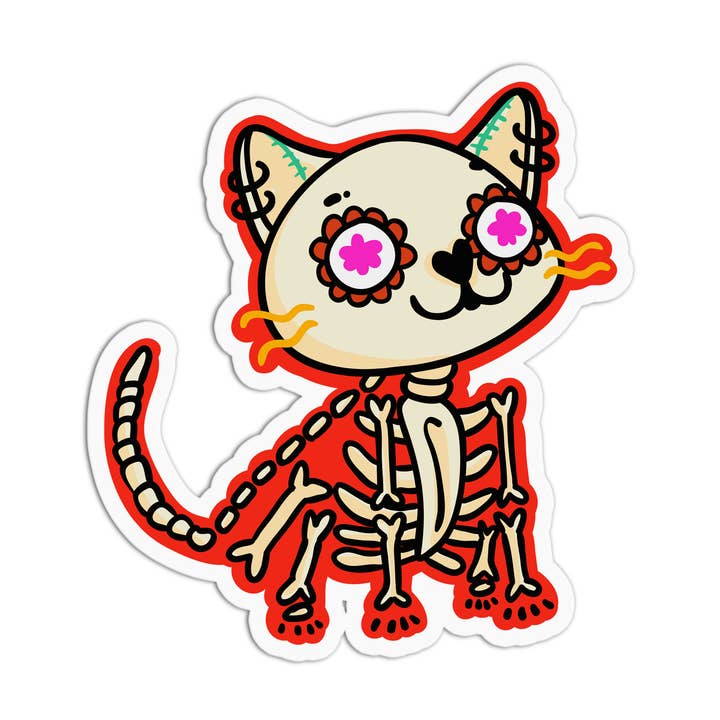 Day of the Dead Skeleton Cat waterdichte vinylstickers voor wholesale door Girls Printing House