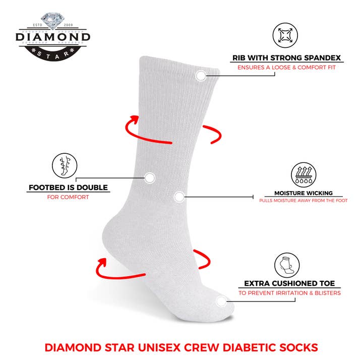 VINCO GROUP - Wholesale Socks – Men's - Diabetic Socks For Men Women Non-Binding Doctor Approved Diabetic Crew Socks White 12 Pairs Size 10-131