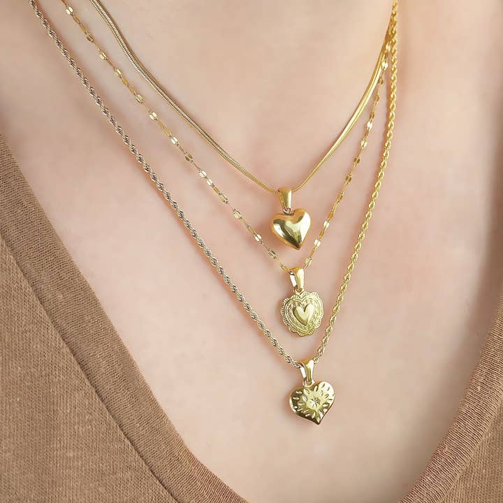 Blueyejewelry - Wholesale Pendant/Charm Necklace - Gold Heart Necklace - Tarnish-free Heart Pendant Necklace