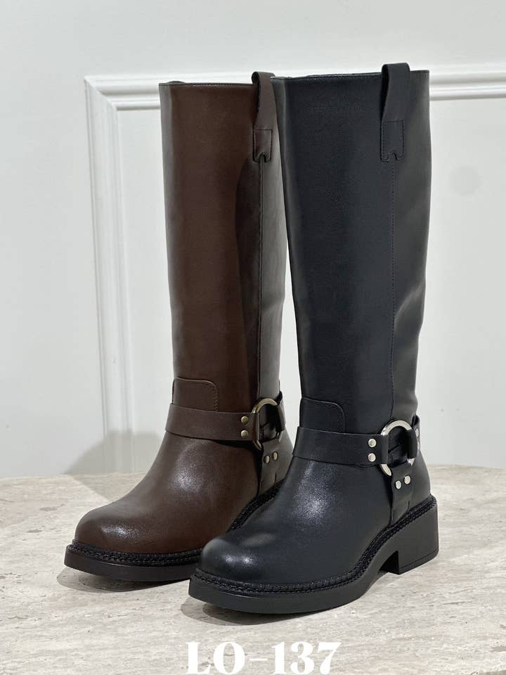 Schwarz Reitstiefel mit Schnalle aus Kunstleder LQ-137 für den Großhandel auf Faire0