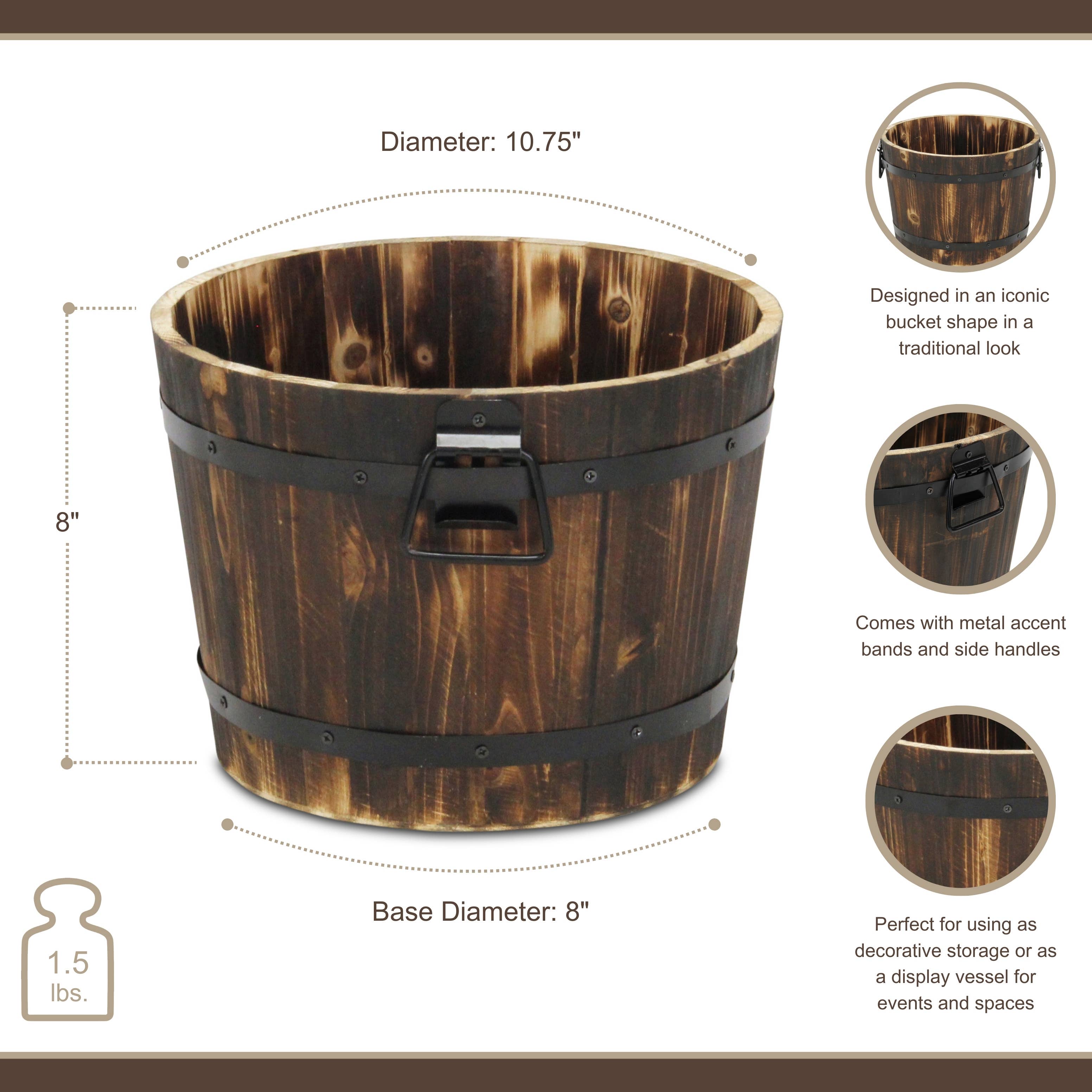 Cheungs Home Decor - Vente Pot - Seau décoratif en bois marron foncé Mariva avec accents et poignées en métal21