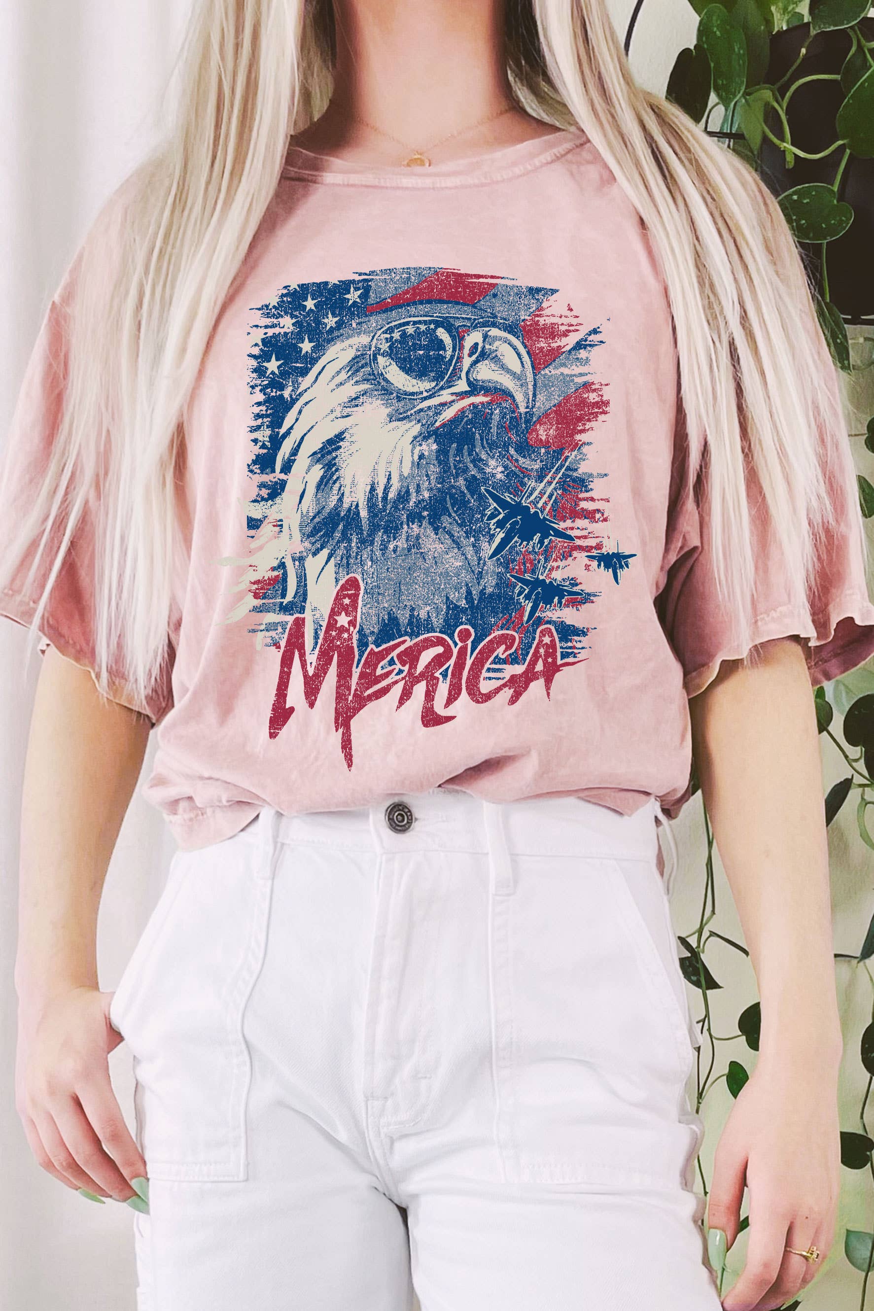Rustee Clothing - Vente T-shirt sérigraphié – femme - HAUT COURT LONG À MOTIF MINÉRAL MERICA EAGLE1