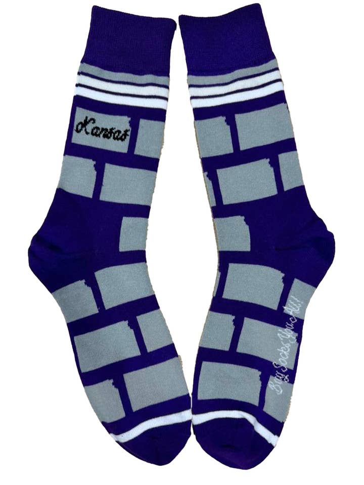 Kansas State Shapes in Purple and Grey Mens Socks for wholesale by Buy Socks You All