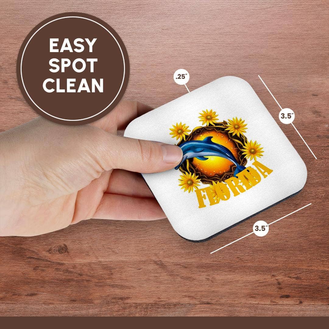 3dRose - Vente Sous-verre - 3dRose, Fleurs sauvages de Floride et dessin animé d'un marsouin ou dauphin, Sous-verre13