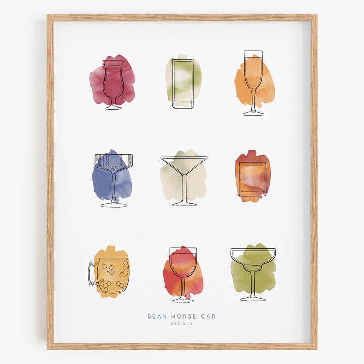 Glassware - Cocktails - Art Print for wholesale by Bean Horse Car Designs