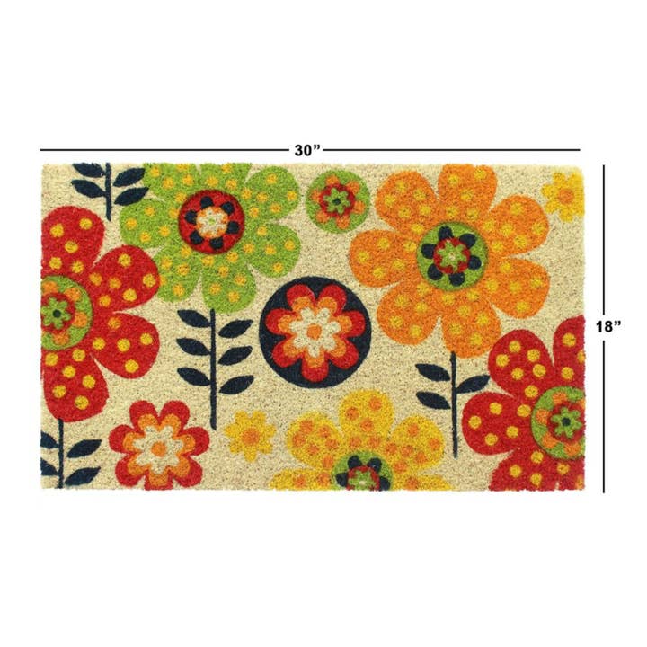 RugSmith - Wholesale Door Mat - RugSmith Bleach Tufted Folk Flowers Coir Doormat, 18" x 30"2