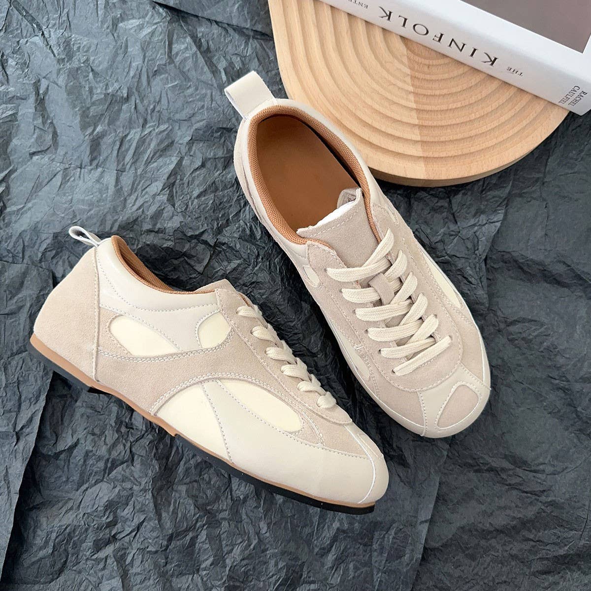 ACCITY - Wholesale Flats/Loafers - Women's - Retro Colorblock Sneakers in Wine Red Style_CWSHF01682