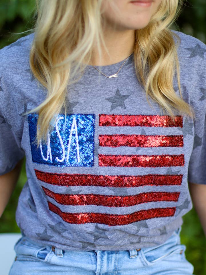 Shop Southern Belle - Wholesale T-Shirt - Women's - USA Flag Patriotic 4th of July Short Sleeve0