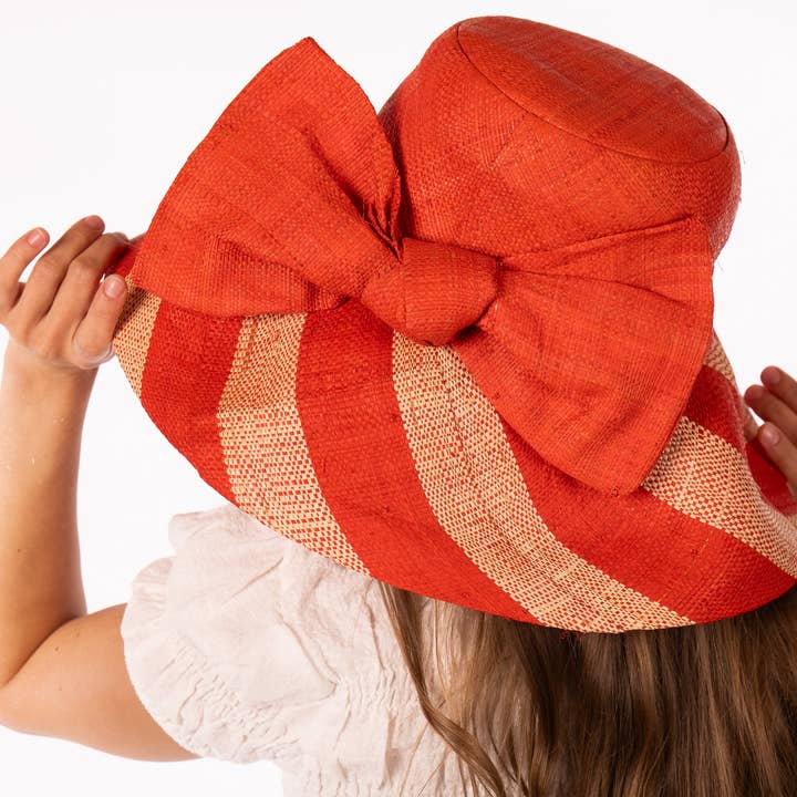 Shebobo - Wholesale Straw Hat - Women's - Audrey 5" & 7" Wide Brim Big Bow Stripe Straw Sun Hats5