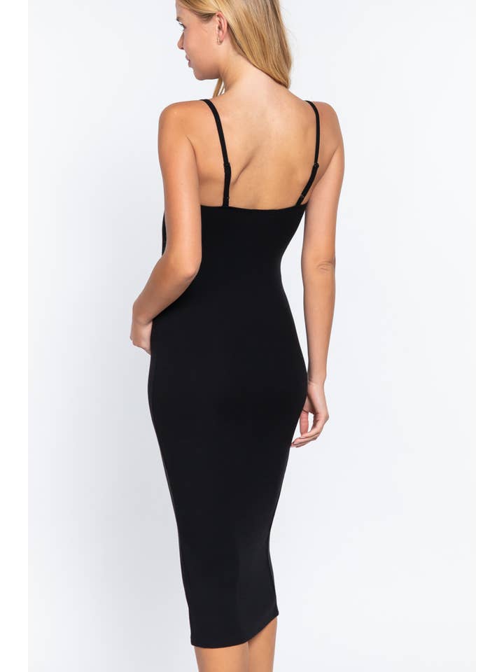 Active Basic | Active USA - Wholesale Jurk - Dames - Cami midi-jurk met knoopsluiting en rib1