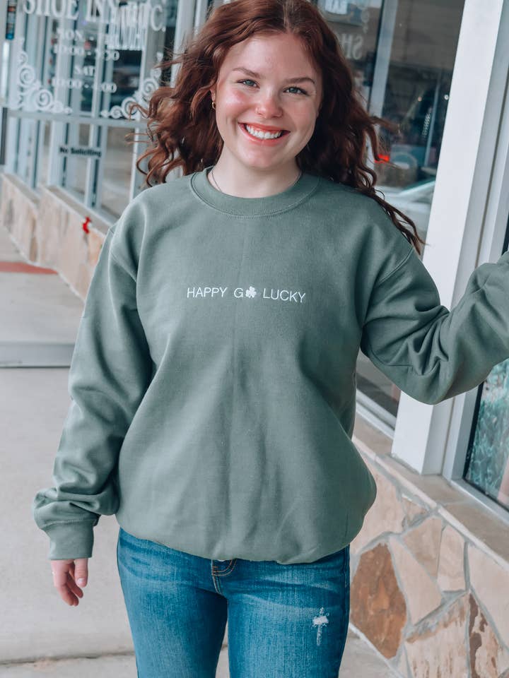 Spirit+Tribe - Wholesale Sweatshirt - Women's - HAPPY GO LUCKY EMBROIDERED SWEATER3
