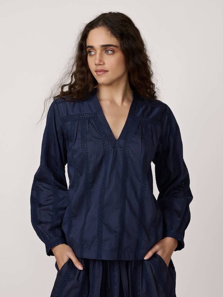 Rowan Blouse - Navy Lace for wholesale by LAUDE the Label